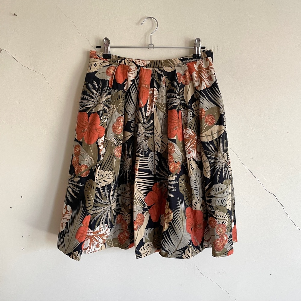 vintage tropical hawaiian print a-line knee length skirt size 27" waist